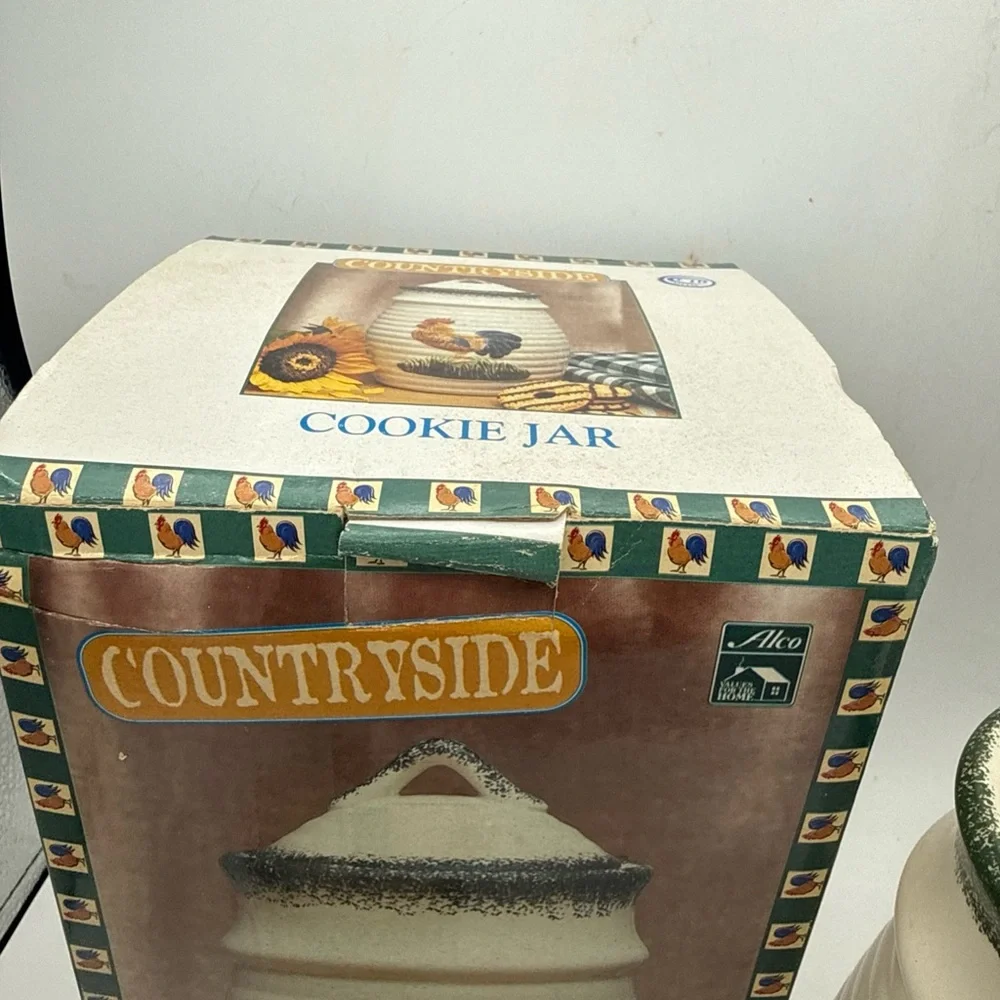 ALCO Industries Countryside Rooster Ceramic Cookie Jar farmhouse Open Box